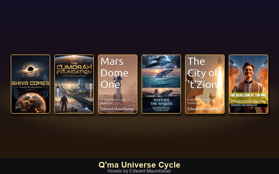 Q'ma Universe Cycle â€” collage of Edward Maumbauer novel covers